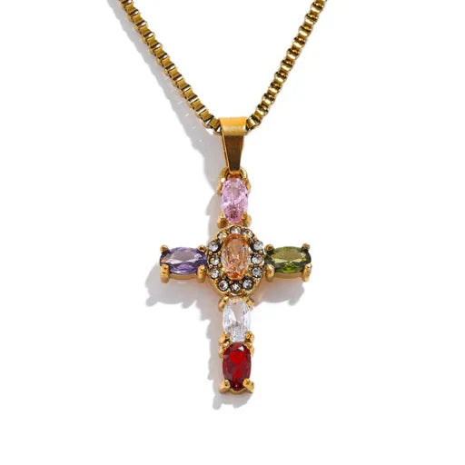 Cross Pendant Necklace Set with Zirconia Crystals