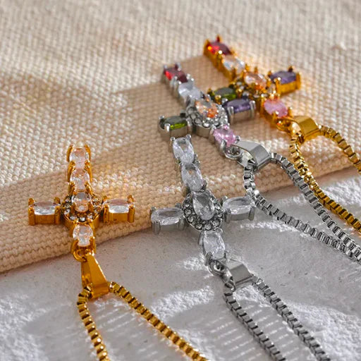 Cross Pendant Necklace Set with Zirconia Crystals