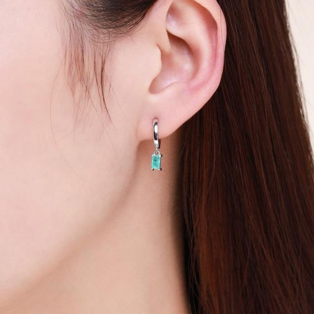 Silver Hoop Earrings with Blue Paraíba Tourmaline Pendant