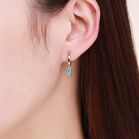 Silver Hoop Earrings with Blue Paraíba Tourmaline Pendant