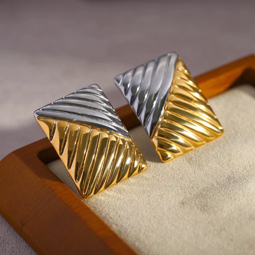 Geometric Square Earrings in Silver and Gold
