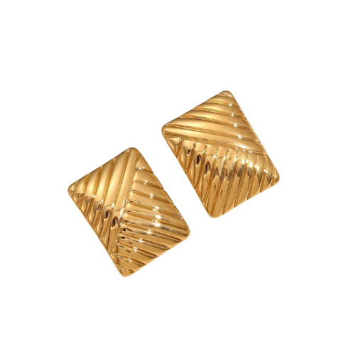 Textured Geometric Square Earrings Plated in 18K Gold