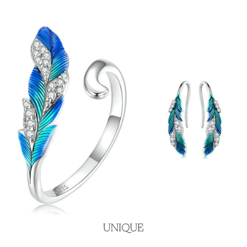 Peacock Feather Earrings and Ring Set