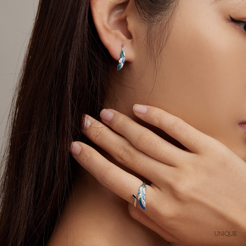 Peacock Feather Earrings and Ring Set
