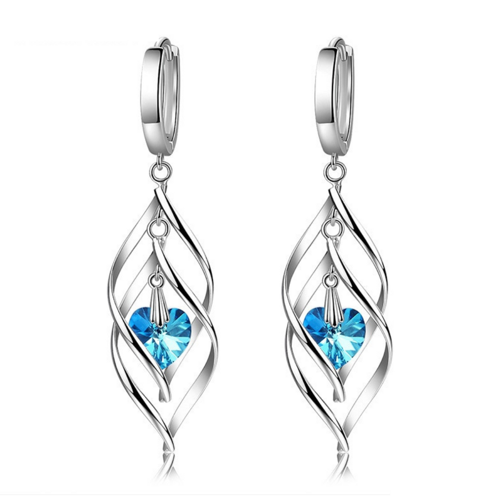 Silver Blue Heart Earrings with Kyanite Stone