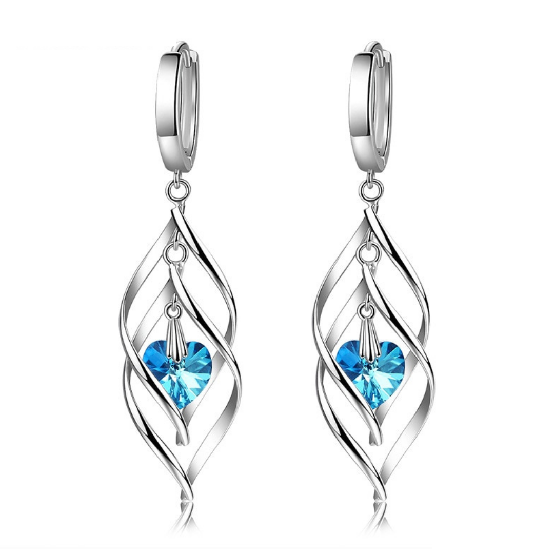 Silver Blue Heart Earrings with Kyanite Stone