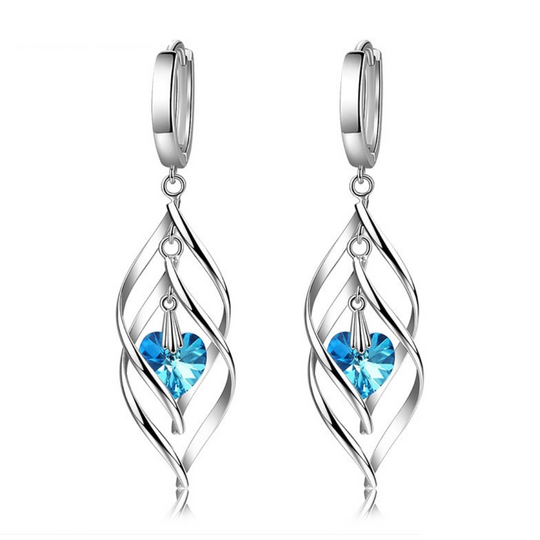 Silver Blue Heart Earrings with Cyanite Stone