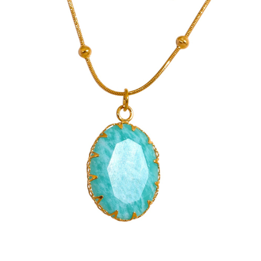 Blue Amazonite Natural Stone Pendant Necklace