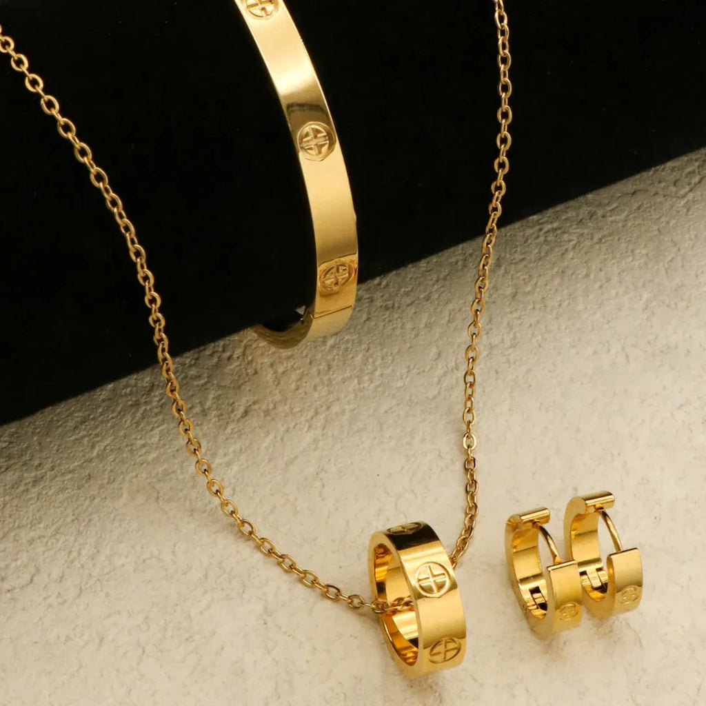 Gold Necklace, Bracelet and Earrings Set