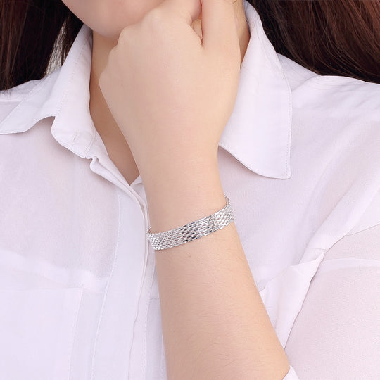 Silver Bracelet with Woven Chain