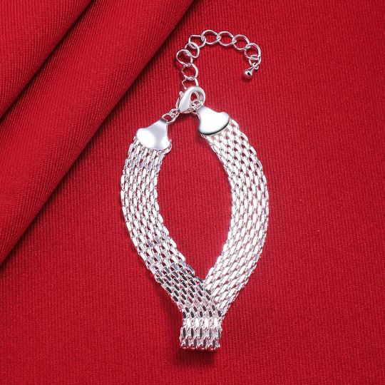 Silver Bracelet with Woven Chain