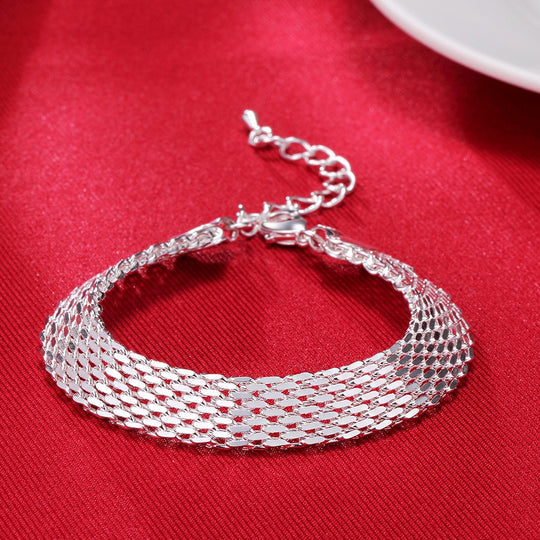 Silver Bracelet with Woven Chain