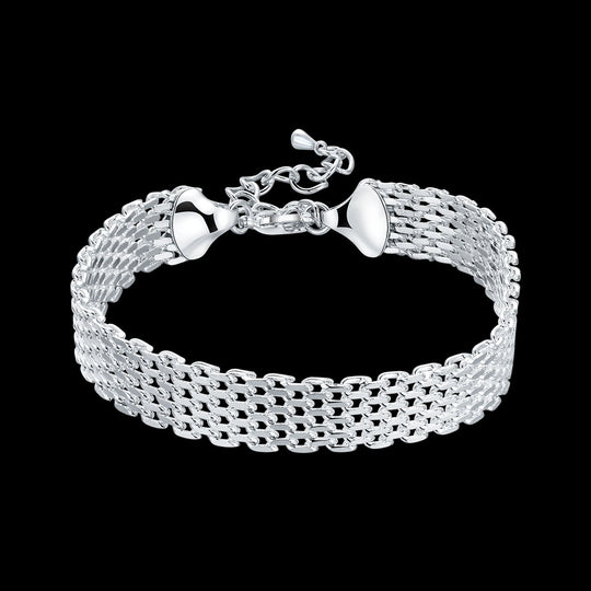 Silver Bracelet with Woven Chain