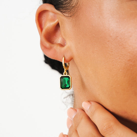 Hoop Earrings with Emerald Pendant