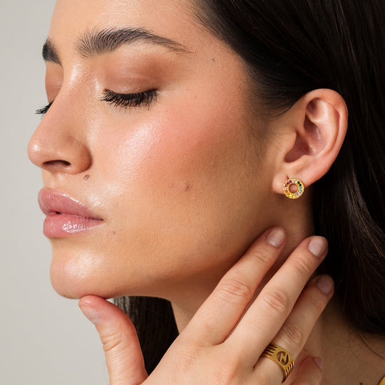 Colourful Cubic Zirconia Earrings Plated in 18K Gold