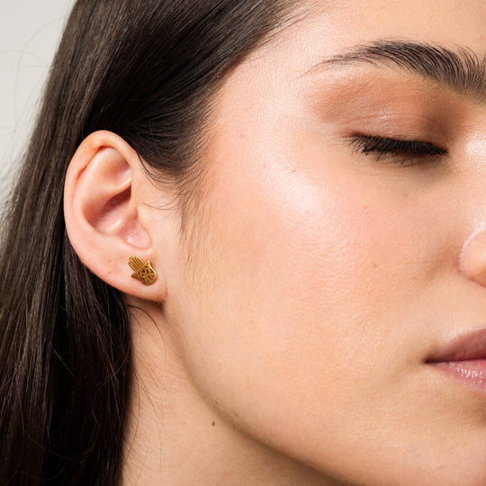 Hamsa Hand Earrings Plated in 18K Gold