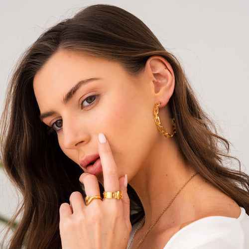 18K Gold-Plated Link Hoop Earrings