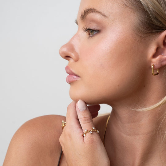 Square Hoop Earrings Plated in 18K Gold