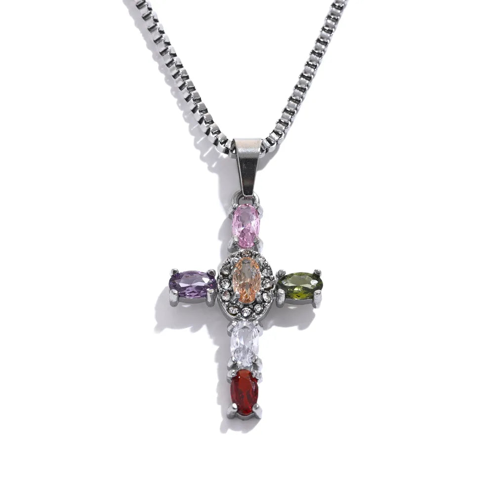 Cross Pendant Necklace Set with Zirconia Crystals