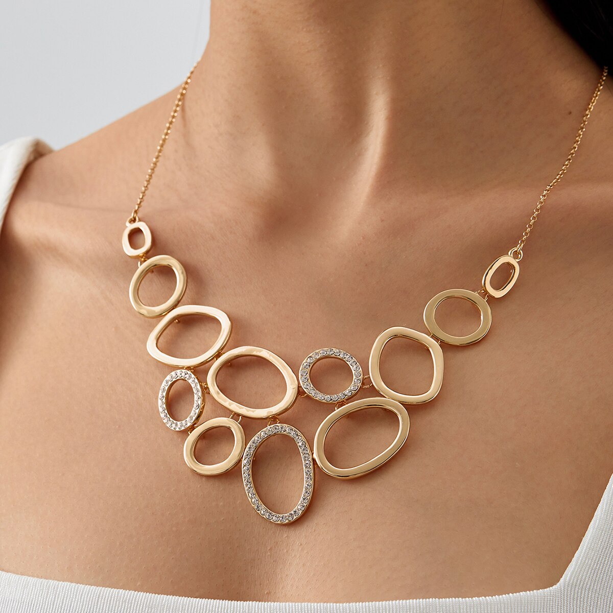 Luxe Irregular Circles Necklace with Zirconias