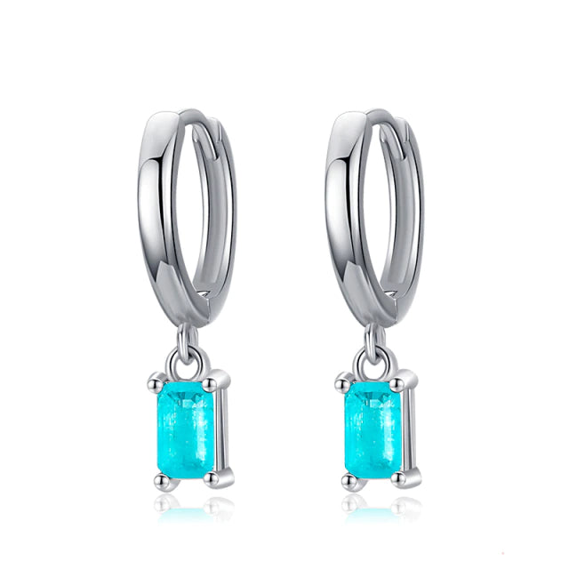 Silver Hoop Earrings with Blue Paraíba Tourmaline Pendant