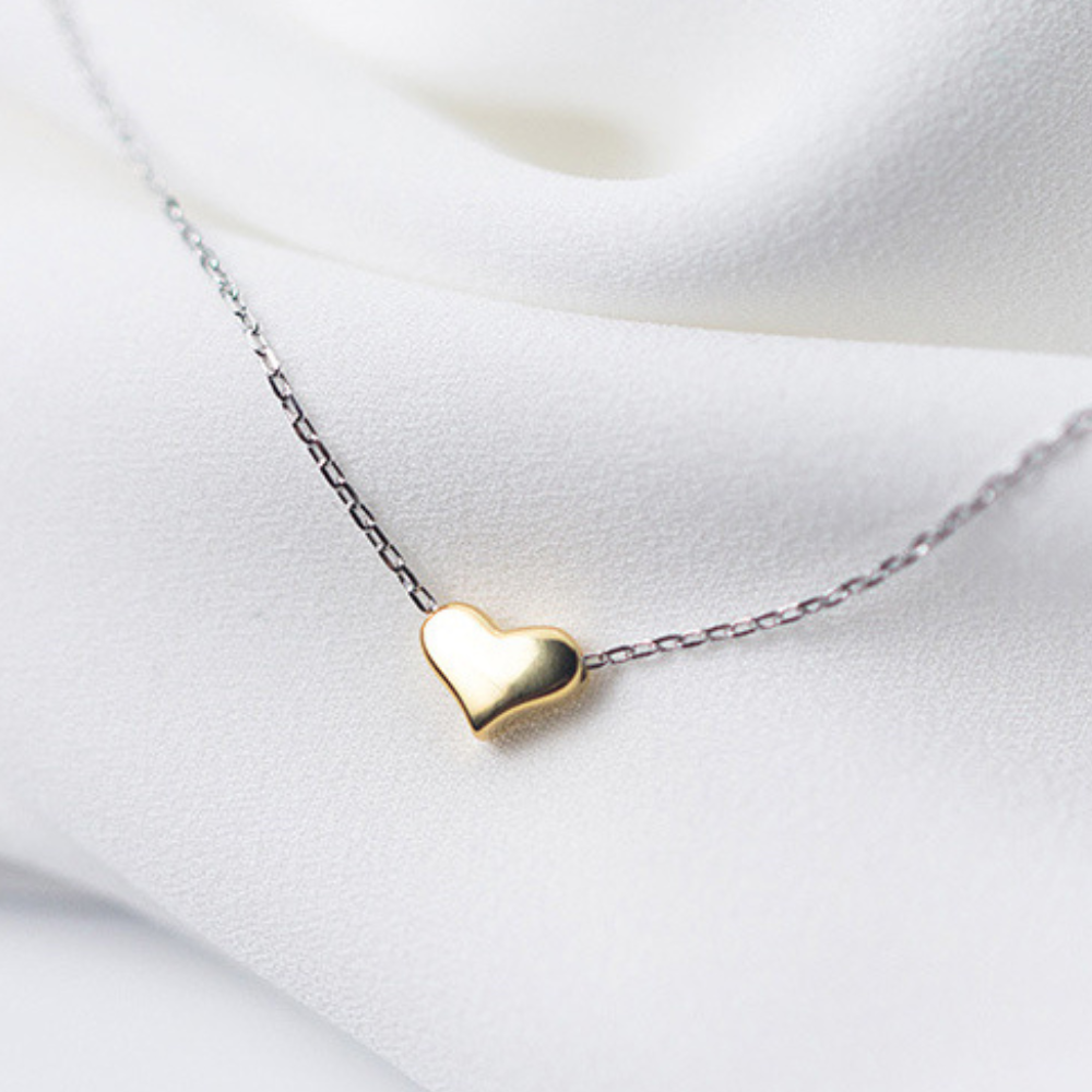 Silver Necklace with Golden Heart Pendant