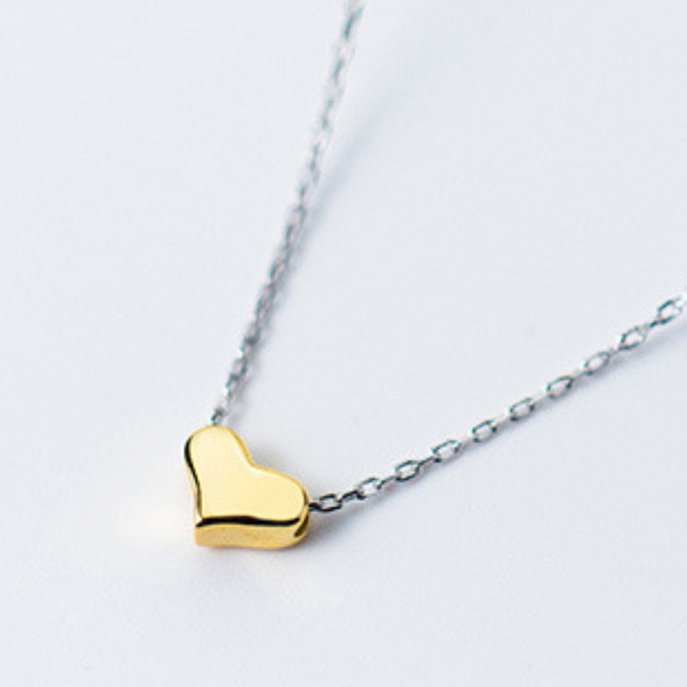Silver Necklace with Golden Heart Pendant